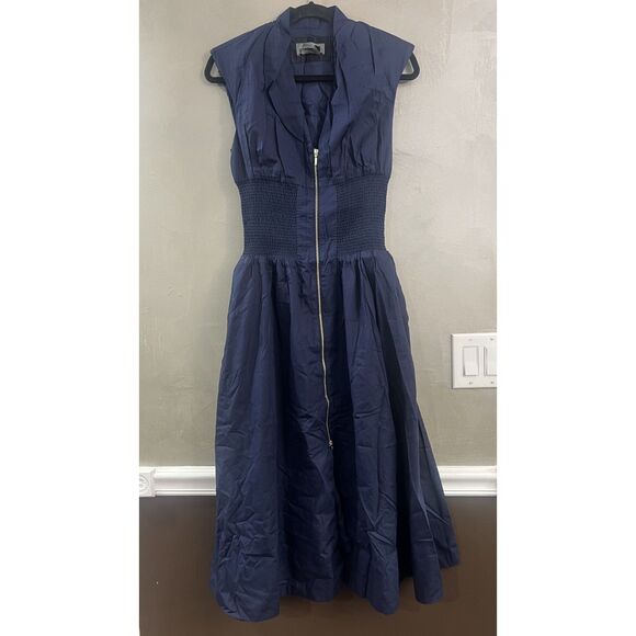 Anthropologie The Tommie Zip-Front Midi Dress Maeve Navy XS NEW - Picture 9 of 10